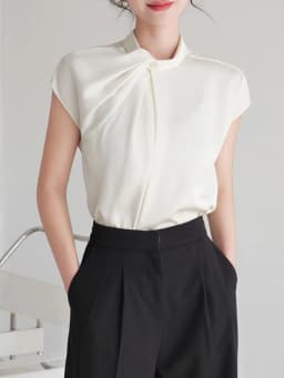 New 2024 Summer Chiffon Blouse For Women Stand Collar Short Sleeve White Shirts & Blouses Korean Fashion Ladies Tops Hot Sale