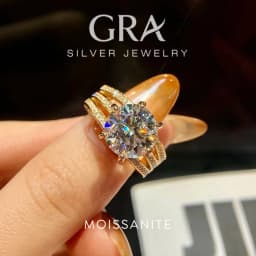 GRA 5CT Sparkling Certified Moissanite Diamond Wedding Rings For Women Real 925 Sterling Silver Champagne Color Luxury Jewelry