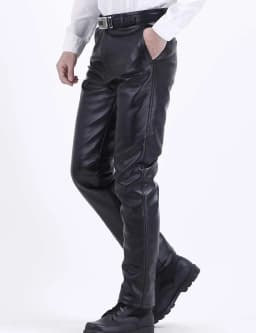 Mens Business Casual High Waist Straight Leg PU Faux Leather Biker Pants
