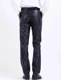 Mens Business Casual High Waist Straight Leg PU Faux Leather Biker Pants