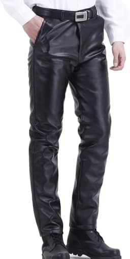 Mens Business Casual High Waist Straight Leg PU Faux Leather Biker Pants