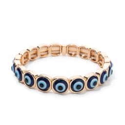 2024 New Fashion Devil Eye Bangle For Women Inlaid Charm Gold Color Elastic Bracelets Accessory