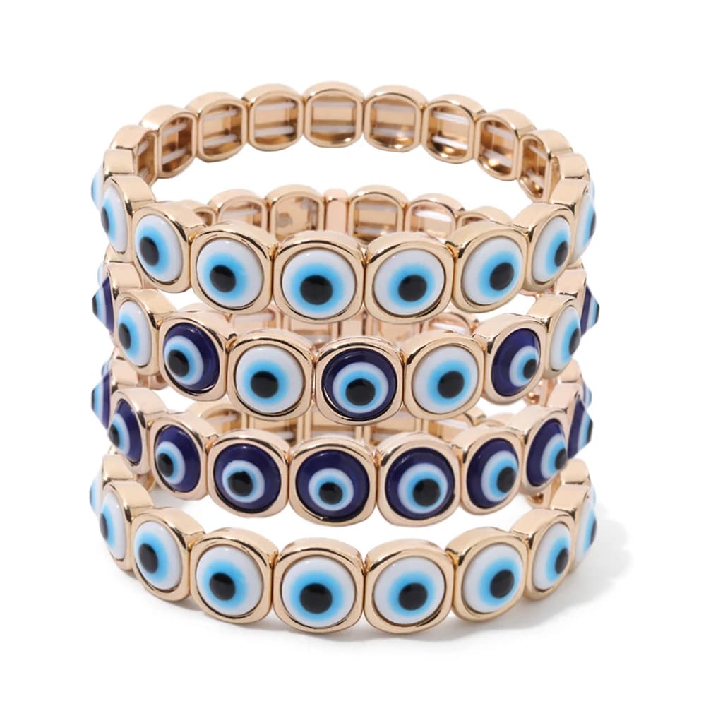 2024 New Fashion Devil Eye Bangle For Women Inlaid Charm Gold Color Elastic Bracelets Accessory
