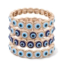 2024 New Fashion Devil Eye Bangle For Women Inlaid Charm Gold Color Elastic Bracelets Accessory