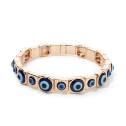 2024 New Fashion Devil Eye Bangle For Women Inlaid Charm Gold Color Elastic Bracelets Accessory