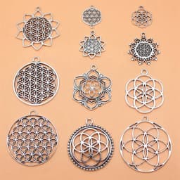 11pcs/lot Antique Silver Color Flower Of Life Charms Collection For Jewelry Making Ornaments
