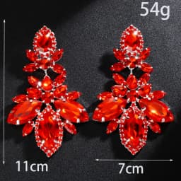 Sparkling Red Rhinestone Marquise Stone Exaggerated Drop Earrings For Women Vintage Fashion Gold Silver Color Engagement Jewelry