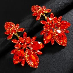 Sparkling Red Rhinestone Marquise Stone Exaggerated Drop Earrings For Women Vintage Fashion Gold Silver Color Engagement Jewelry