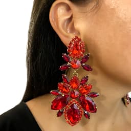 Sparkling Red Rhinestone Marquise Stone Exaggerated Drop Earrings For Women Vintage Fashion Gold Silver Color Engagement Jewelry
