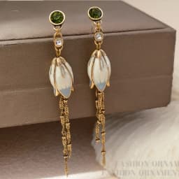 Modern Jewelry Green Glass Pretty Lotus Long Chain Dangle Earrings For Women Girl Party Wedding Gift 2023 New