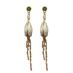 Modern Jewelry Green Glass Pretty Lotus Long Chain Dangle Earrings For Women Girl Party Wedding Gift 2023 New