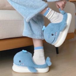 Cute Whales Winter New Women Slipper Soft Heel Platform Fur Warm Indoor Comfortable Home Fluffy Home Slippers