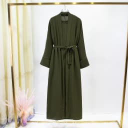 2pics Muslim Sets Muslim Jilbab Two Pieces Women Out Abaya Loose Cardigan Coat Sleeveless Inner Dress Prayer Clothing with Belt