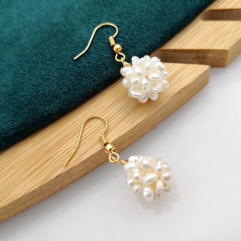 Minar Dainty Natural Freshwater Pearl Flower Ball Drop Earrings for Women 14K Real Gold Plated Copper Wedding Daily Jewelry