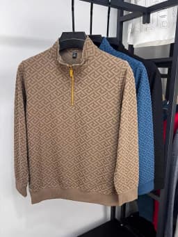 High end brand fashion jacquard sweater men's casual 2023spring and autumn new trend Korean half zipper standing collar pullover