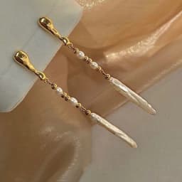 Minar Dainty Irregular Freshwater Pearl Dangle Earrings for Women Real Gold Plated Copper Beads Strand Long Tassel Earring