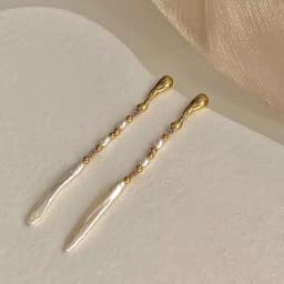 Minar Dainty Irregular Freshwater Pearl Dangle Earrings for Women Real Gold Plated Copper Beads Strand Long Tassel Earring