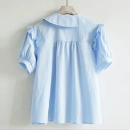 Blue Peter Pan Collar Single Breasted Short Sleeve Loose Women's Blouse Shirt Korean Fashion Female Clothing Tops 2024 Spring