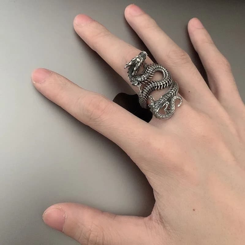 Vintage Three-dimensional Relief Animal Pattern Ring  For Men Jewelry Trendy s925 Ring Male Zodiac Dragon Finger Accessories