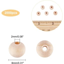 2000pcs Wood Beads 8mm Wooden Spacer Beads Round Loose Beads for Macrame Garland Home Farmhouse Christmas Tree Decor