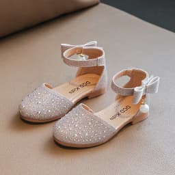 Elegant Girl Leather Shoes Sweet Fashion Bowknot Kids Causal Flat Sandals Korean Style Rhinestone Children Princess Single Shoes