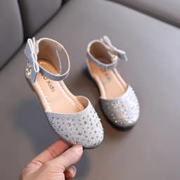 Elegant Girl Leather Shoes Sweet Fashion Bowknot Kids Causal Flat Sandals Korean Style Rhinestone Children Princess Single Shoes