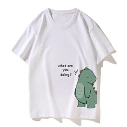 T-Shirt Paired with Dinosaur Double T-Shirt, Summer High-Quality Pure Cotton Casual Top, Couple Style Short-Sleeved T-Shirt
