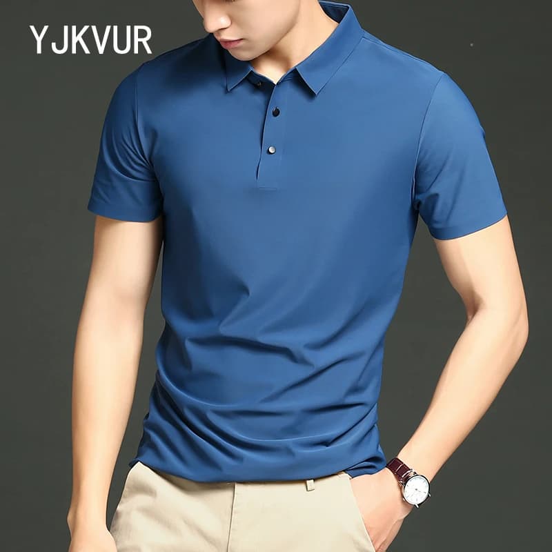 YJKVUR 2026 Summer New Polo Shirt Men 3 Buttons Casual Work T Shirts Quick Dry Short Sleeve Golf Shirt High Quality Plus Size