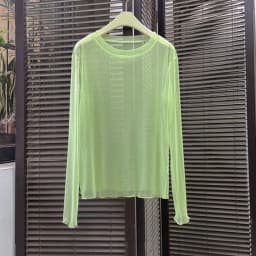 Xpqbb Women Transparent Mesh T Shirt Candy Colors Thin Basic Sheer Blouses Woman Summer See-Through Black Long Sleeve Tees Tops