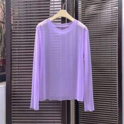 Xpqbb Women Transparent Mesh T Shirt Candy Colors Thin Basic Sheer Blouses Woman Summer See-Through Black Long Sleeve Tees Tops