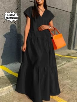 2024 Autumn Women's Large Size Loose Elegant Women's Dress V-Neck Temperament Gathering Women's Gown Sexy Holiday Dress