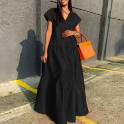 2024 Autumn Women's Large Size Loose Elegant Women's Dress V-Neck Temperament Gathering Women's Gown Sexy Holiday Dress