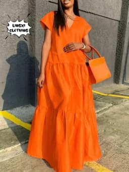 2024 Autumn Women's Large Size Loose Elegant Women's Dress V-Neck Temperament Gathering Women's Gown Sexy Holiday Dress