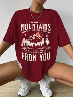 Spring Woman Cotton T-Shirts Mountains Setting Sun Printed Short Sleeve Tees Fashion Female Clothes Comfortable Soft Street Tops