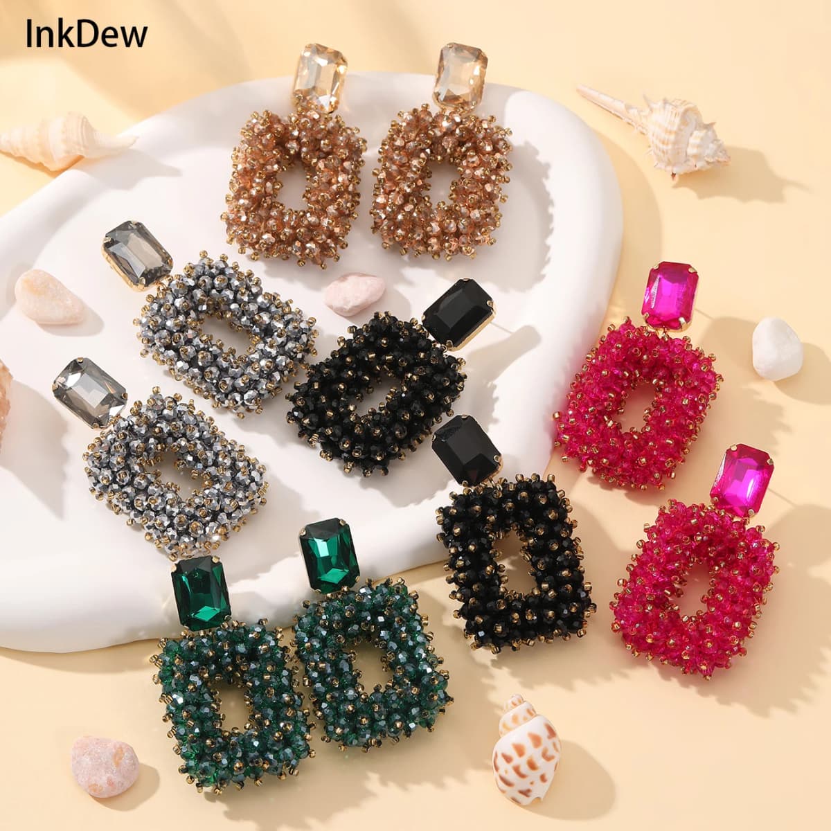 INKDEW Square Crystal Drop Earrings for Women Big Long Earrings Handmade Faceted Beads Earrings Jewelry Gift boho Fashion EA123