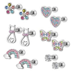 EVISPOL 2-12pcs 316L Stainless Steel Screw Back Stud Earrings Butterfly Heart Flower Cartilage Dath Earrings Piercing Jewelry