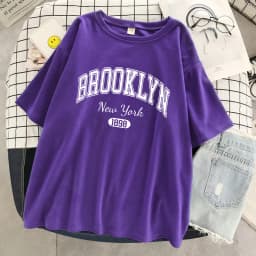 Brooklyn New York 1898 City Letter Print Female T-Shirt Street Breathable Tops Oversized Clothes Comfortable O-Neck Short Sleeve