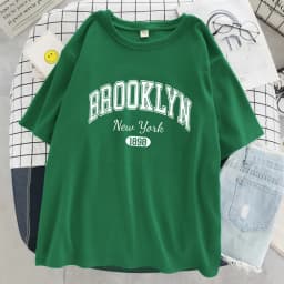 Brooklyn New York 1898 City Letter Print Female T-Shirt Street Breathable Tops Oversized Clothes Comfortable O-Neck Short Sleeve