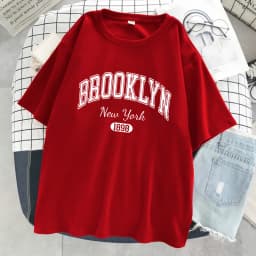 Brooklyn New York 1898 City Letter Print Female T-Shirt Street Breathable Tops Oversized Clothes Comfortable O-Neck Short Sleeve