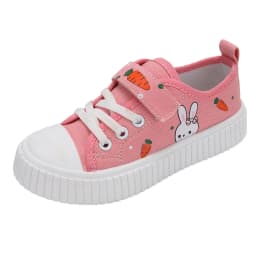 Girls Toddler Low Top Canvas Sneakers Rabbit Carrot Print Hook Loop Pink Adorable Comfortable Breathable Everyday