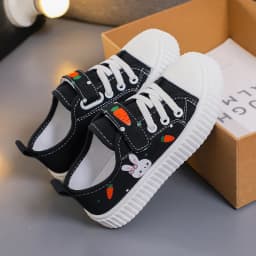 Girls Toddler Low Top Canvas Sneakers Rabbit Carrot Print Hook Loop Pink Adorable Comfortable Breathable Everyday
