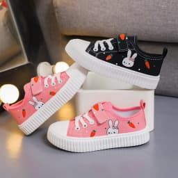 Girls Toddler Low Top Canvas Sneakers Rabbit Carrot Print Hook Loop Pink Adorable Comfortable Breathable Everyday