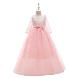 Long Sleeve White Lace Bridesmaid Dresses For Girls Children Formal Evening Gown Elegant Kids Girl Birthday Wedding Party Dress