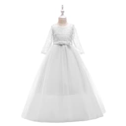 Long Sleeve White Lace Bridesmaid Dresses For Girls Children Formal Evening Gown Elegant Kids Girl Birthday Wedding Party Dress