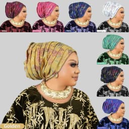 Glitter Pleated Women's Head Wraps Bonnet African Turban Cap Muslim Headscarf Bonnet Turbante Mujer
