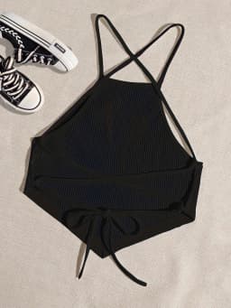 Elegant Cotton Knit Slingback Top with Crisscross Back Tie - Chic, Comfy t& Season Versatile