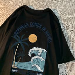 Happiness Comes In Waves Printing Men Women Clothes Fashion Loose Tops Creativity Casual T Shirt Pattern Loose Tshirts Couple