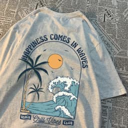 Happiness Comes In Waves Printing Men Women Clothes Fashion Loose Tops Creativity Casual T Shirt Pattern Loose Tshirts Couple
