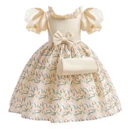 Summer Girls Dress With Bag Elegant Kid Floral Print Princess Party Dresses For Girl Children Costume Birthday Wedding Prom Gown