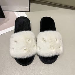Perle Fluffy Slippers Home Winter Casual Designer Shoes Women 2025 New Luxury Indoor Plush Slides Girls Fashion Elegant Footwear